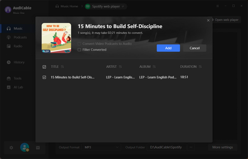 Add Spotify Podcast to AudiCable