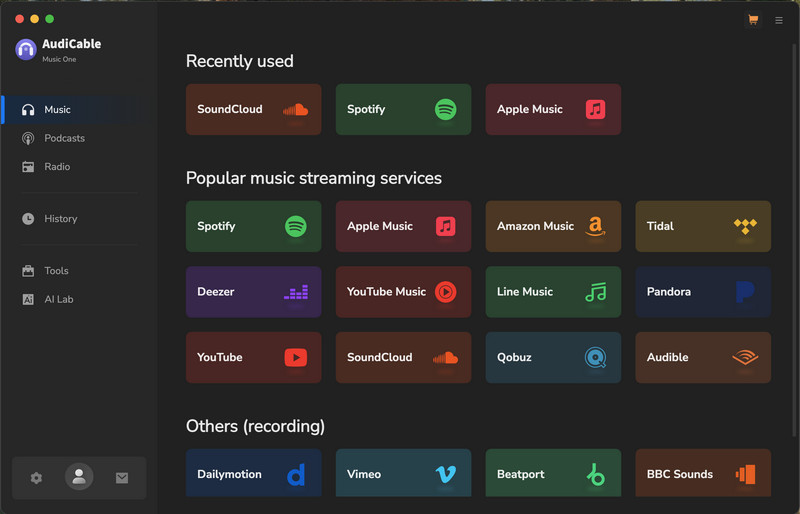 main interface of audicable
