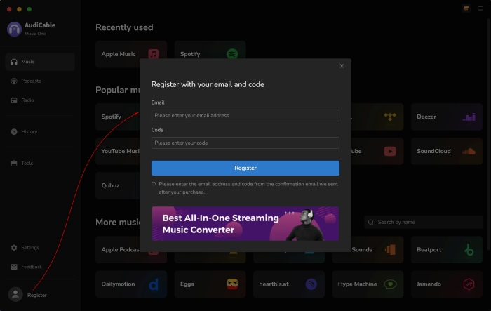 Register AudiCable Audio Recorder for Mac