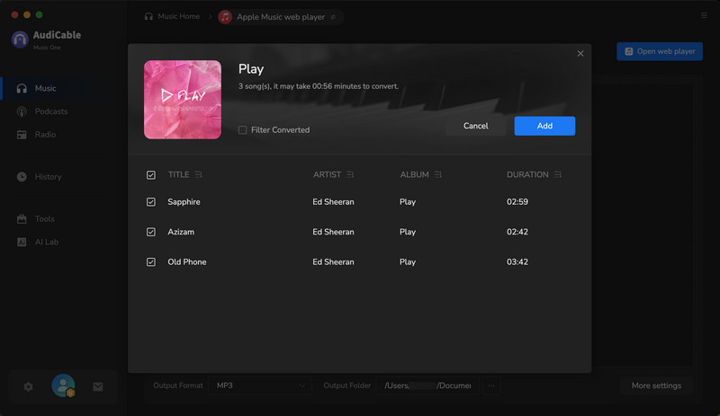 Import Apple Music into AudiCable