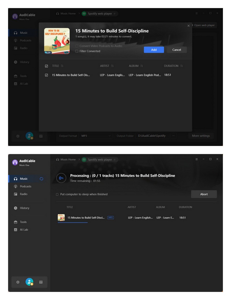 Download Spotify Podcast with AudiCable