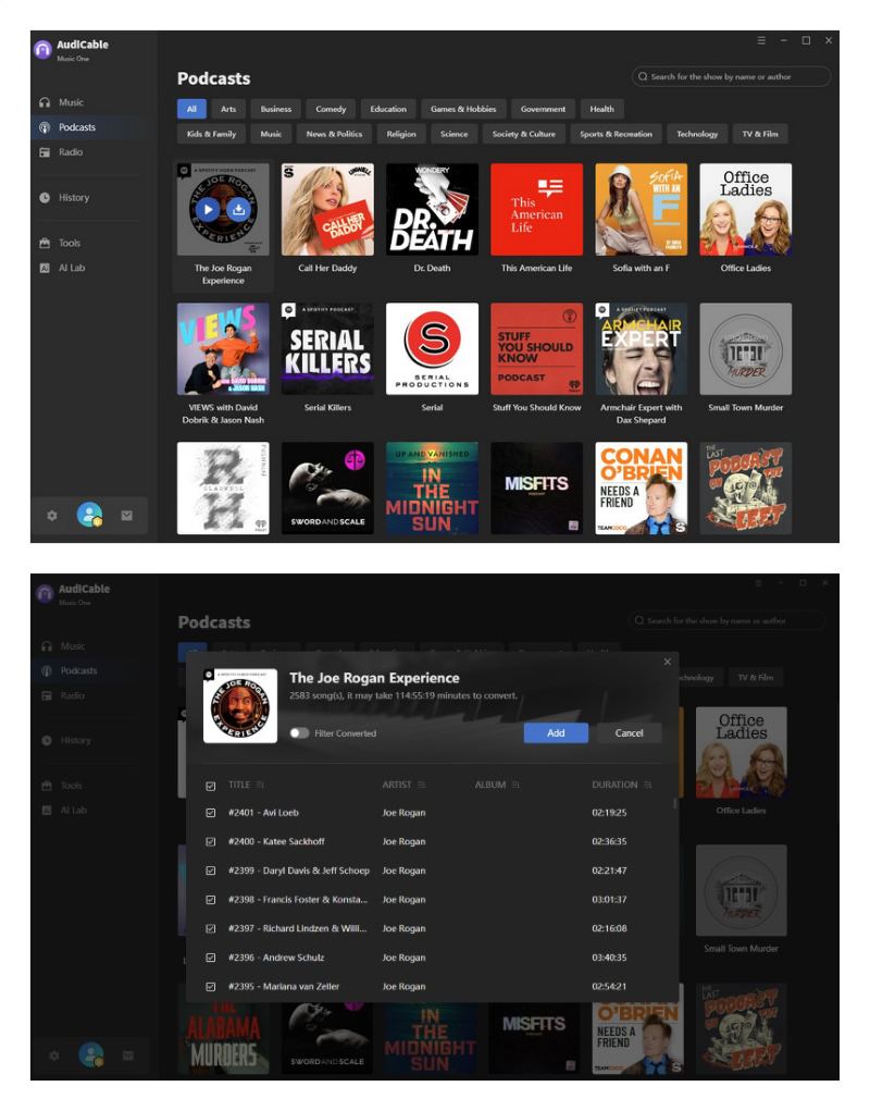 Download Podcast with AudiCable