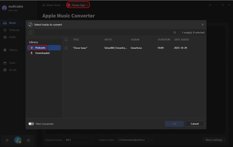Select Podcasts on the left